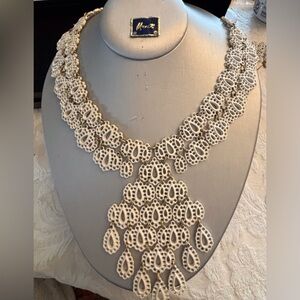 Monet Vintage White Enamel Necklace/Brac. Lattice Set
